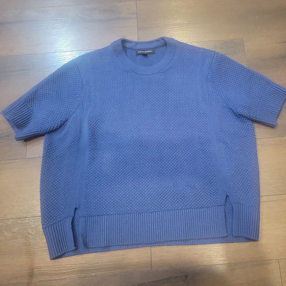 Banana Republic Sweater Women's Small Blue Oversized Short Sleeve Crewneck - Picture 2 of 3
